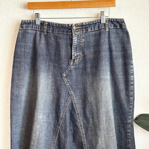 VTG Y2K Jeanology Maxi Denim Skirt SZ 12 Flare Mermaid Grunge Festival Low-Rise - Picture 2 of 9